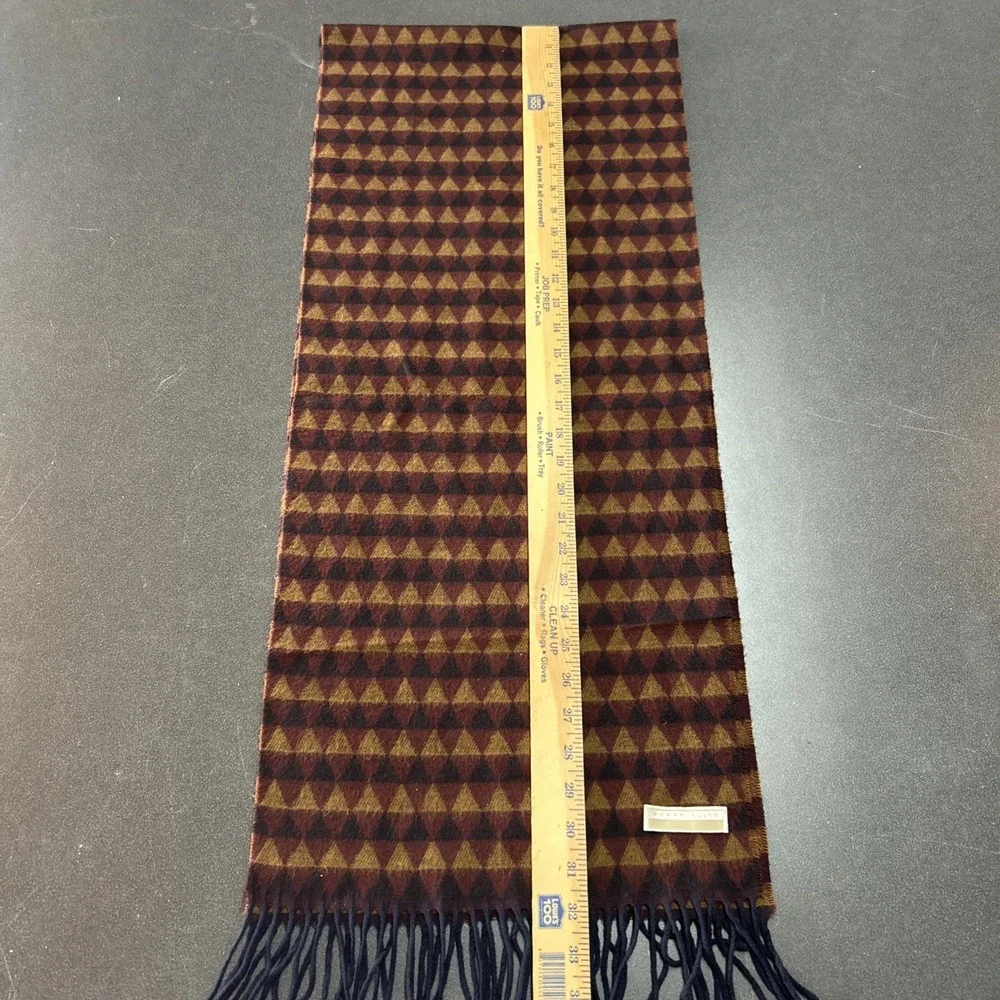 Perry Ellis Cashmere Scarf Brown Tan Black Geometric Fringe Soft Warm Unisex
